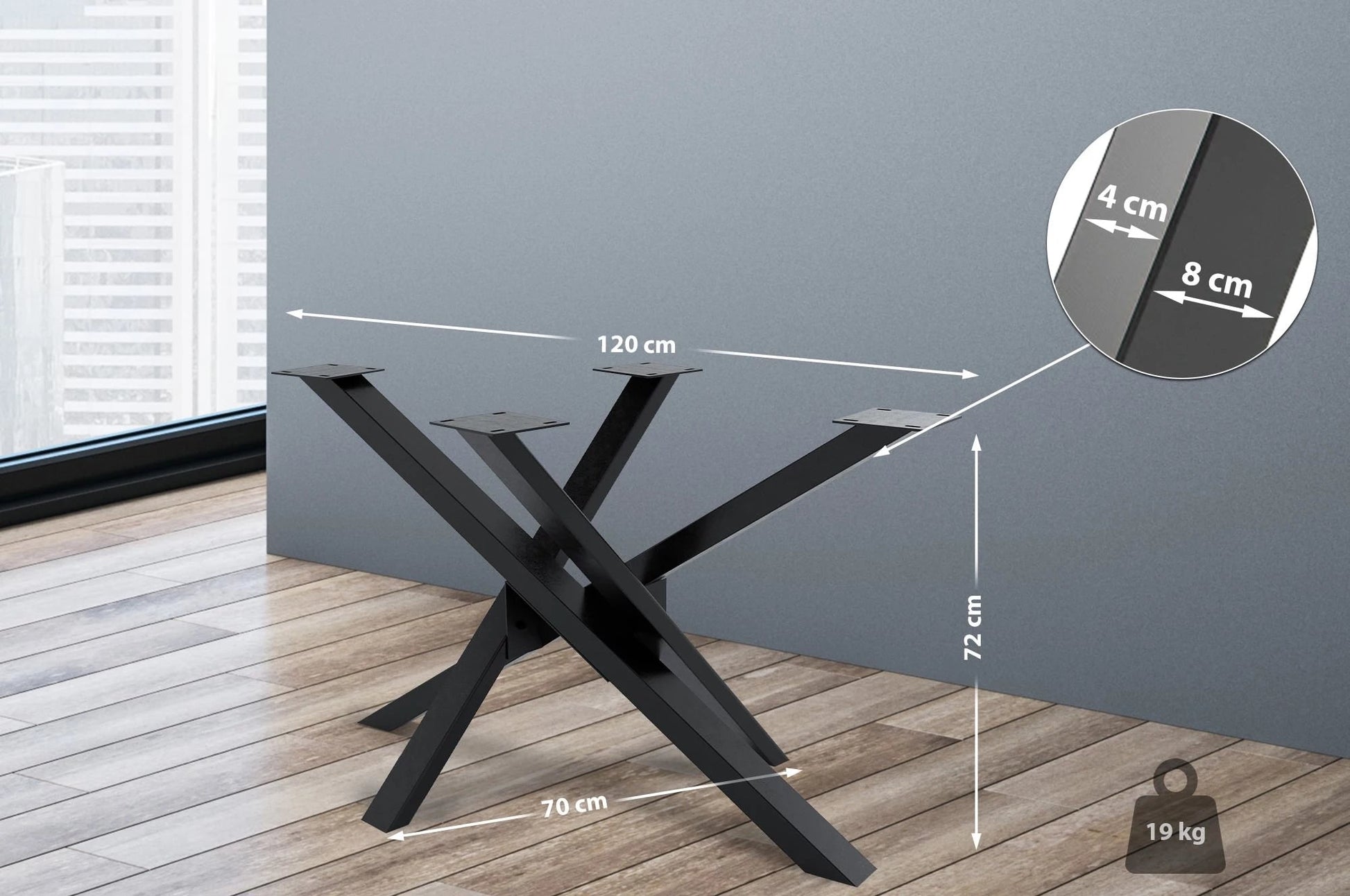 In And OutdoorMatch Tafelpoten Maas - Vierpoots Tafelonderstel - Stalen Tafelpoten - Zwarte Tafelpoten - Industriële Stijl - 120x70x72cm table legs