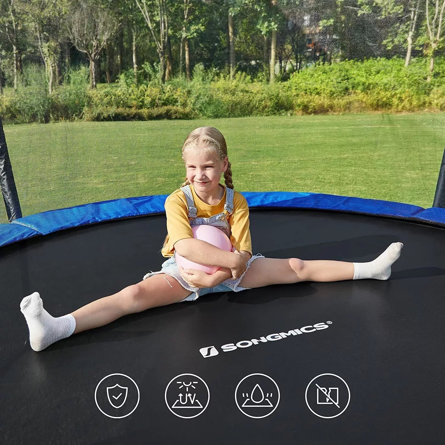 In And OutdoorMatch Trampoline Adolfo - 366 cm - Blauw - Trampoline met veiligheidsnet en ladder - gewatteerd frame - voor kinderen en volwassenen - binnennet Trampoline