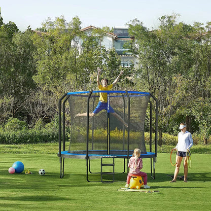 In And OutdoorMatch Trampoline Adolfo - 366 cm - Blauw - Trampoline met veiligheidsnet en ladder - gewatteerd frame - voor kinderen en volwassenen - binnennet Trampoline