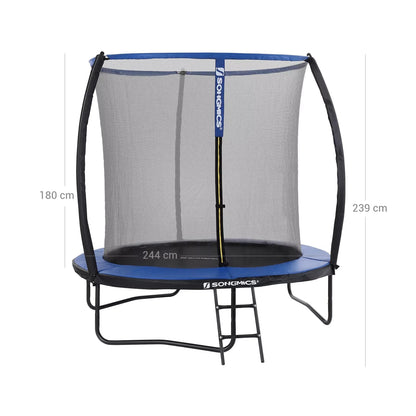 In And OutdoorMatch Trampoline Jaunita - 244cm - Met veiligheidsnet & ladder - Blauw - Rond - Tuin - tot 80 kg belasting Trampoline