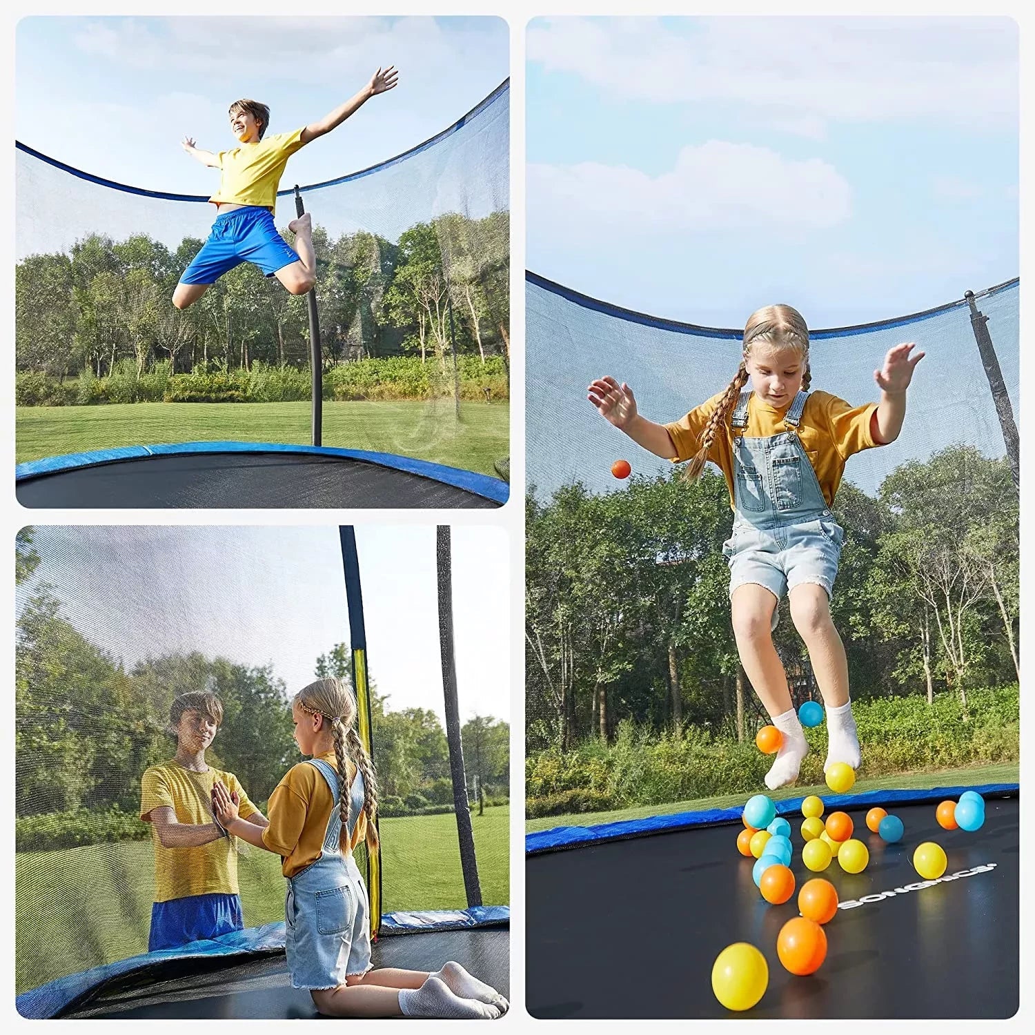 In And OutdoorMatch Trampoline Linnea - Met veiligheidsnet & ladder - 366 cm blauw - Rond - Tot 150 kg belasting selecteren Trampoline