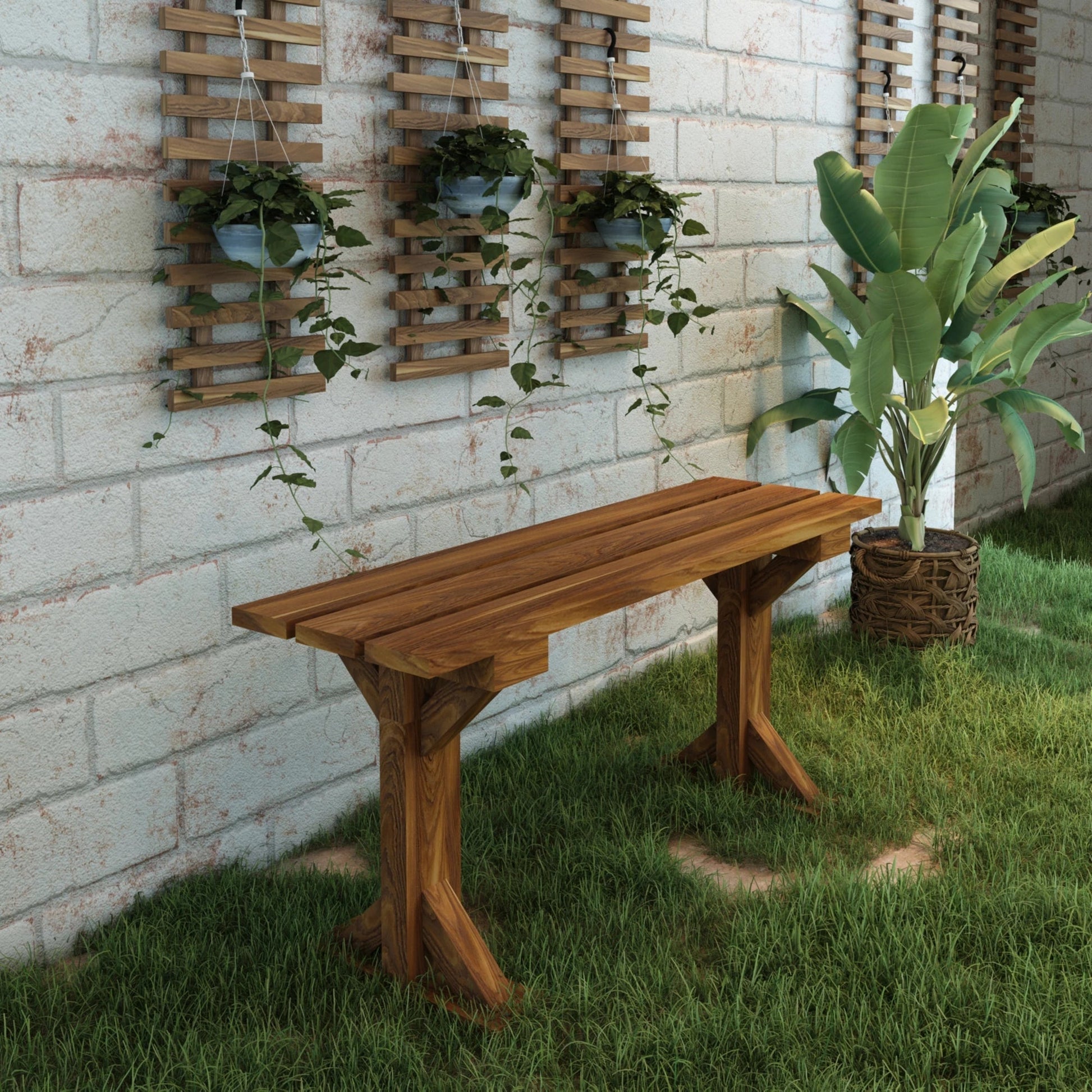 In And OutdoorMatch Tuinbank Hailly - Cleeberg Bank - Tweezits - 100x35x45cm - Houtkleurig - Minimalistisch Design Garden Bench