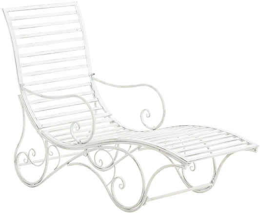 In And OutdoorMatch Tuinligstoel Gordon - Wit - Ijzer - Buitenligstoel - Ligstoel - Hoge Kwaliteit - Luxe Stijlvol Tuinligstoel - Tijdloos Design Garden Chair