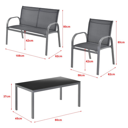 In And OutdoorMatch Tuinset Asha - 4-delig - Loungeset - Donkergrijs en Zwart - Staal en Stof - Elegant Design Garden set