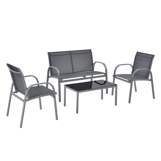 In And OutdoorMatch Tuinset Asha - 4-delig - Loungeset - Donkergrijs en Zwart - Staal en Stof - Elegant Design Garden set