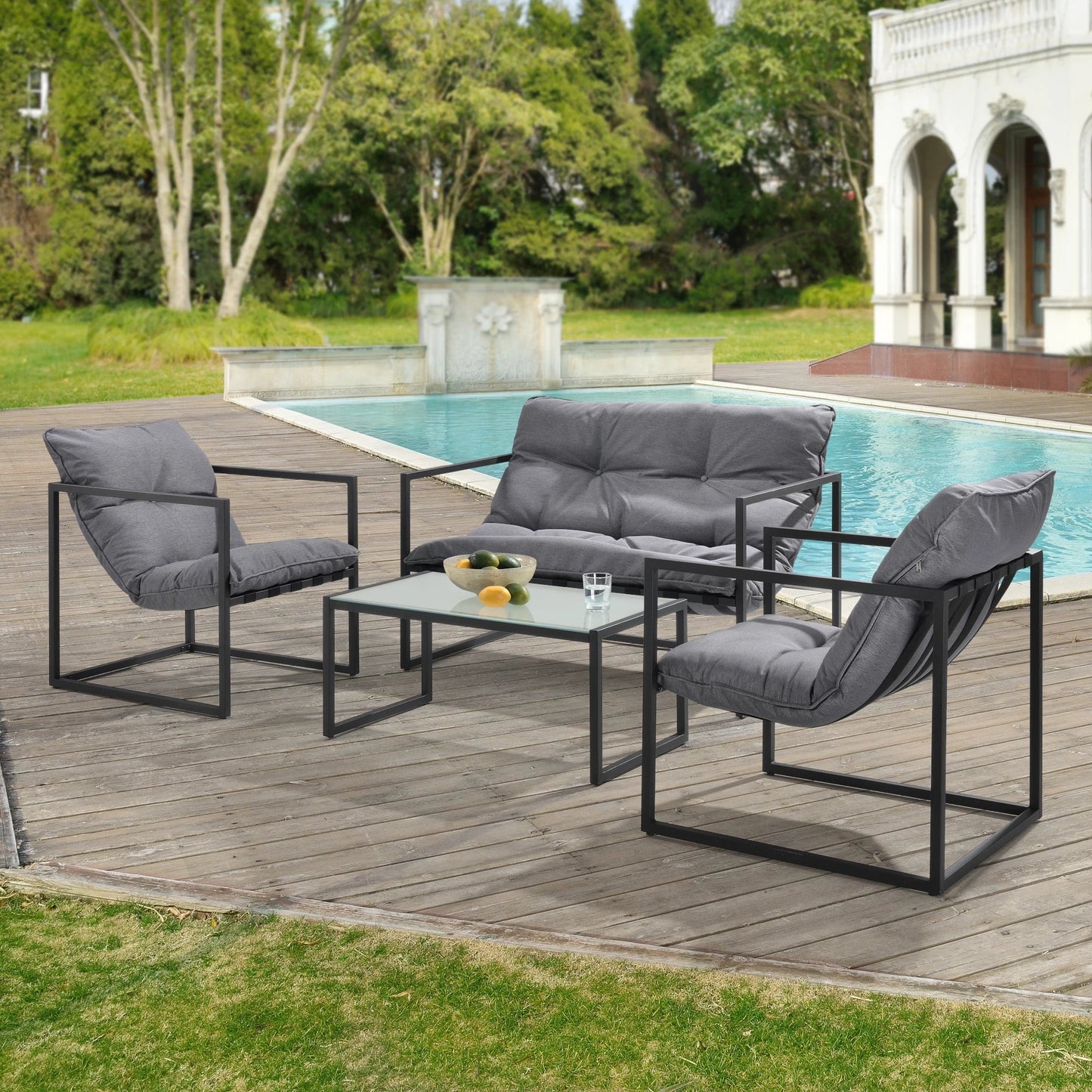 In And OutdoorMatch Tuinset Jerry - 4-delig - Tafel - Bank - 2x stoelen - Zwart en Grijs - Luxe Look Garden set