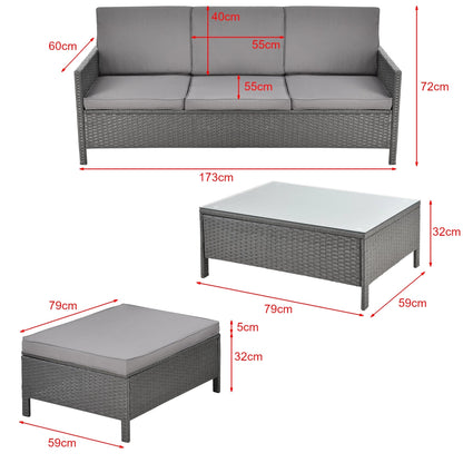 In And OutdoorMatch Tuinset Johnathan - Rotan - 3-delig - Tafel en 3-zits bank - Donkergrijs en Lichtgrijs - Modern Design Garden set