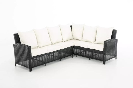 In And OutdoorMatch Tuinset Tyrese - Glastafel rotan wicker - Tuinmeubelen - Eettafel - Loungeset - Buitentafel - Salontafel - Grijs/wit - 6 personen Garden set