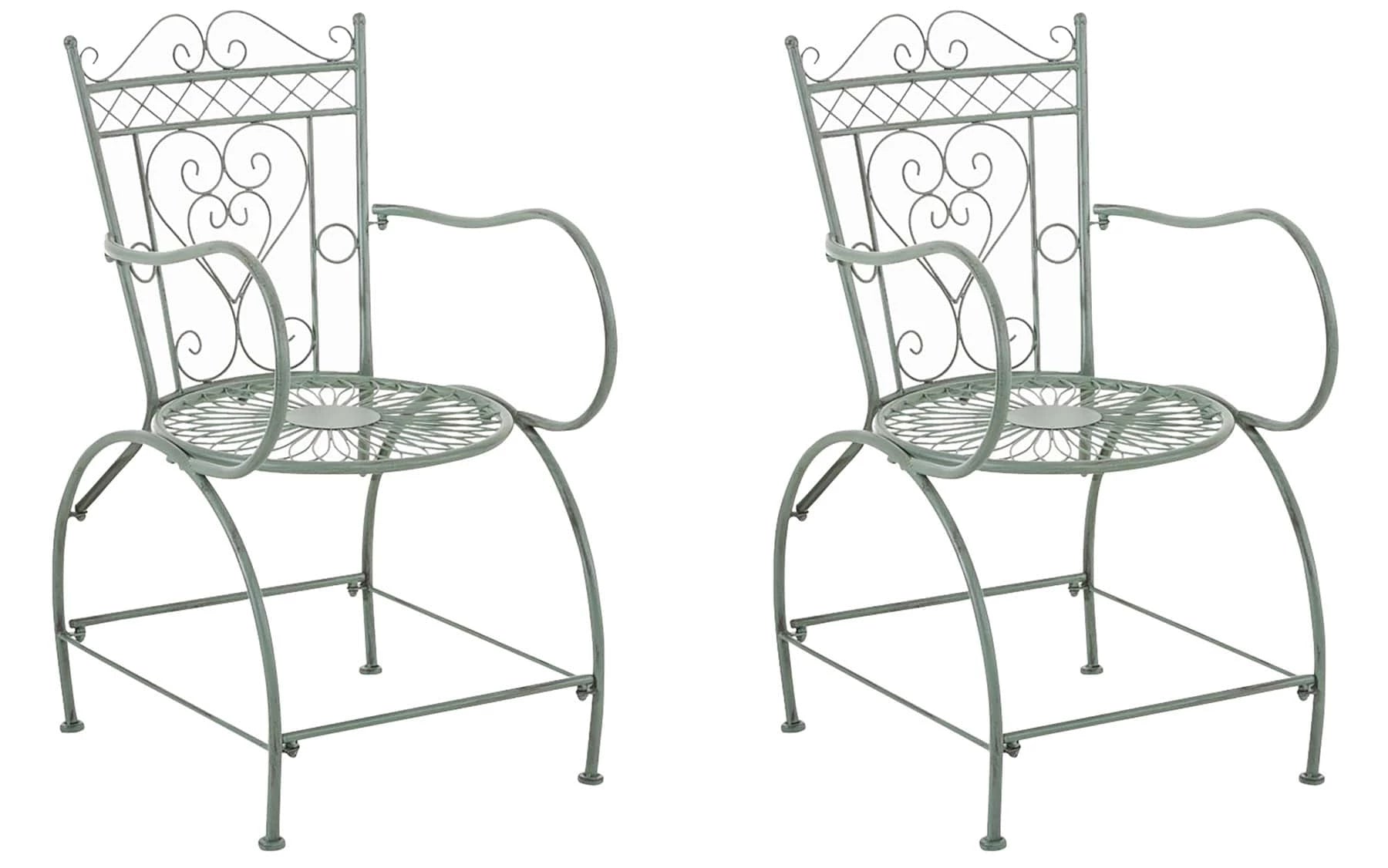 In And OutdoorMatch Tuinstoel Lola - Antiek Groen - Set van 2 - Ijzer - Buitenstoel - Stoel - Hoge kwaliteit - Luxe stijlvolle tuinstoel - Handgemaakt antiek patina Garden Chair