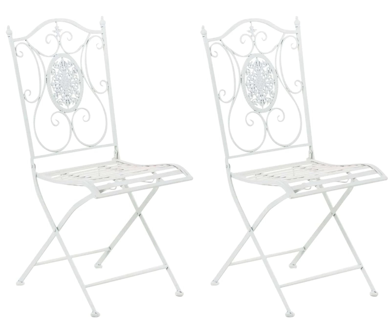 In And OutdoorMatch Tuinstoel Rue - Wit - Set van 2 - Metaal - Klapstoel - Buitenstoel - Stoel - Hoge kwaliteit - Stijlvolle tuinstoel - Handgemaakt antiek patina Garden Chair