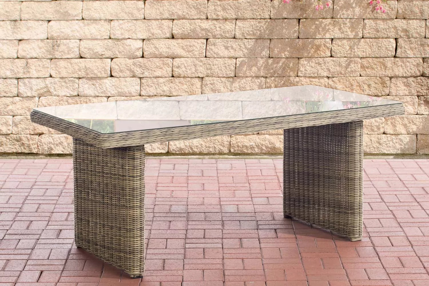 In And OutdoorMatch Tuintafel Presley - Glastafel rotan wicker - Tuinmeubelen - Eettafel - Buitentafel - Salontafel - 180cm Garden Table