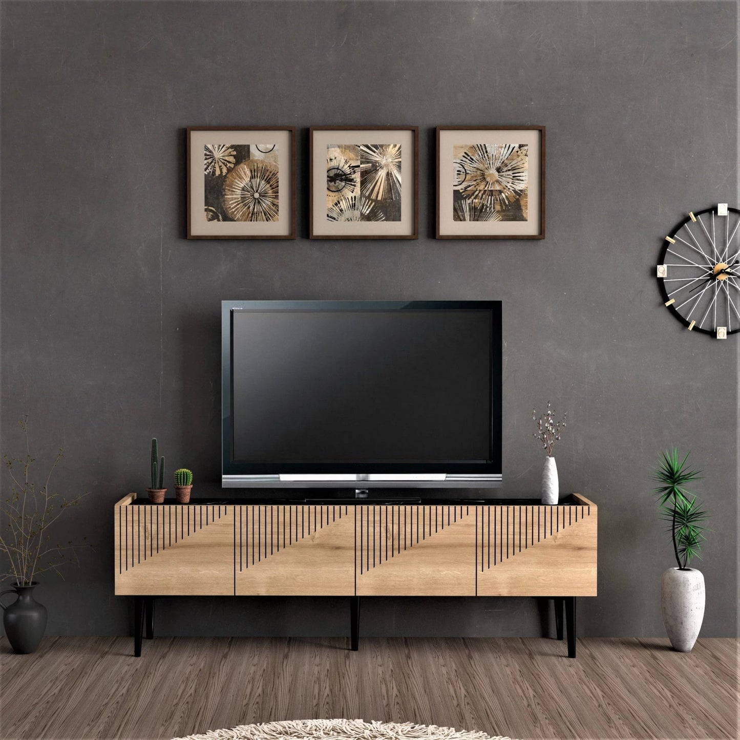 In And OutdoorMatch Tv-meubel Berend - Tv-meubel - 45x154x37 cm - Kleur Marmer Zwart en Eiken - Spaanplaat - Kunststof - Decoratief Design TV-meubel