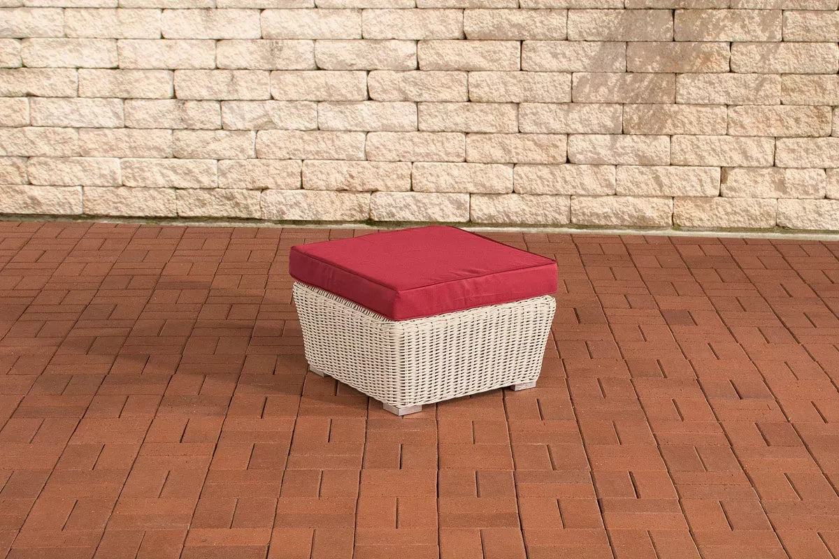 In And OutdoorMatch Voetenbank loungeset Prince - Voor buiten - Kruk - Poef - Tuin - Rood/creme - 59x59x30cm Hocker / Poef