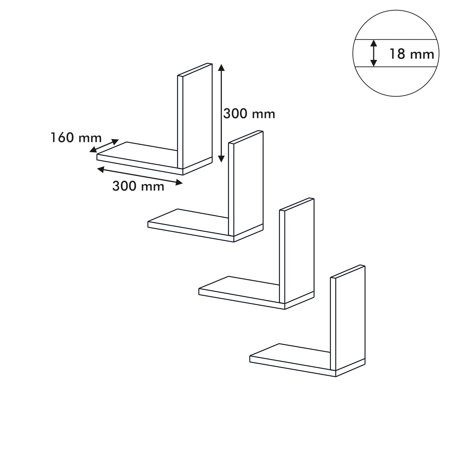 In And OutdoorMatch Wandplank Bianka - Set van 4 - Wit - Spaanplaat - Stijlvol Design Wandplank