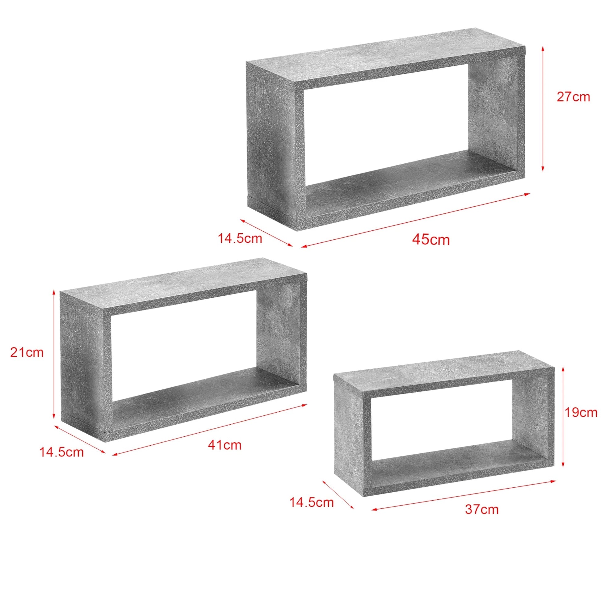 In And OutdoorMatch Wandplank Candace - Set van 3 - Betonkleurig - Spaanplaat - 3 verschillende maten - Modern design Wandplank