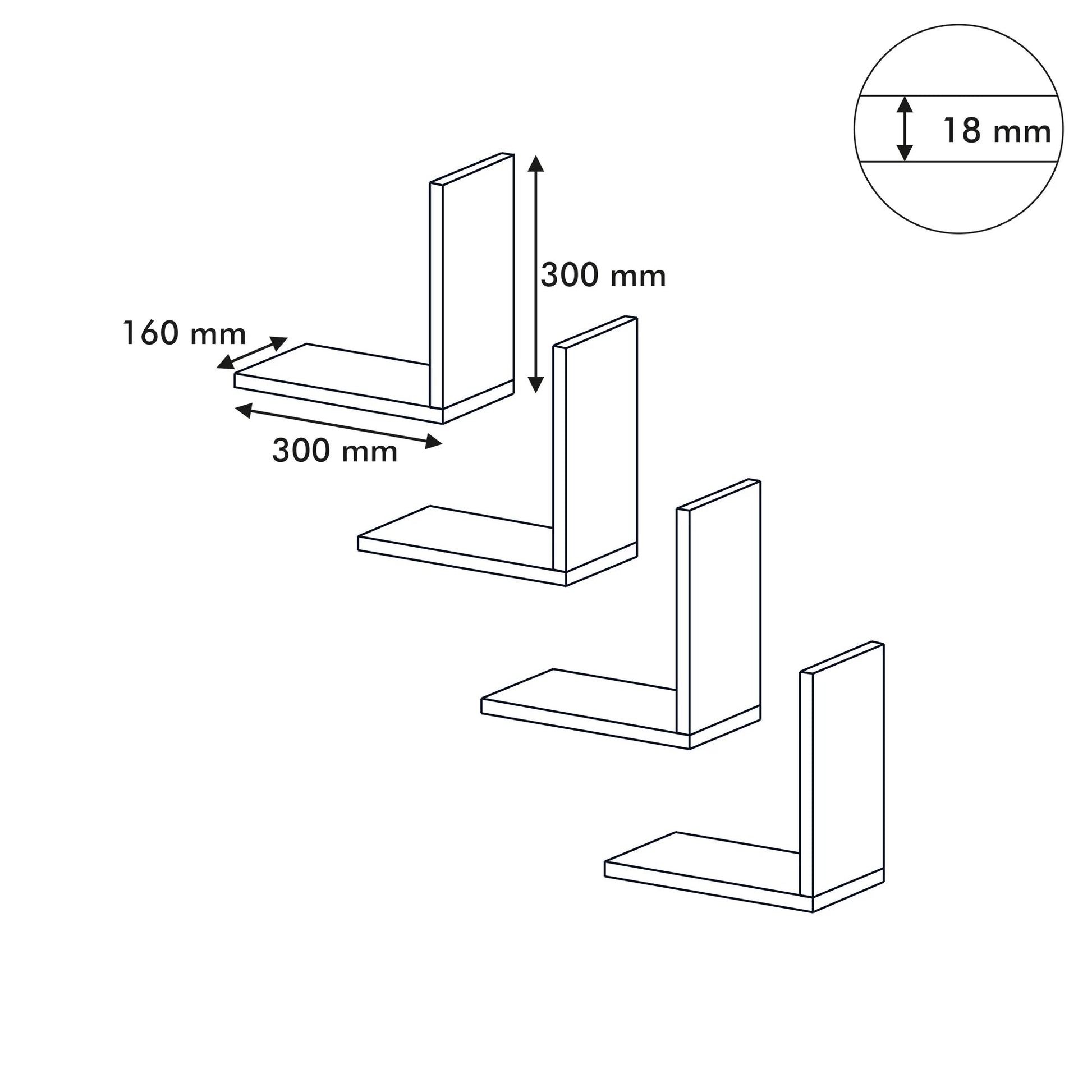 In And OutdoorMatch Wandplank Finn - Set van 4 - Zwart - Spaanplaat - Stijlvol Design Wandplank