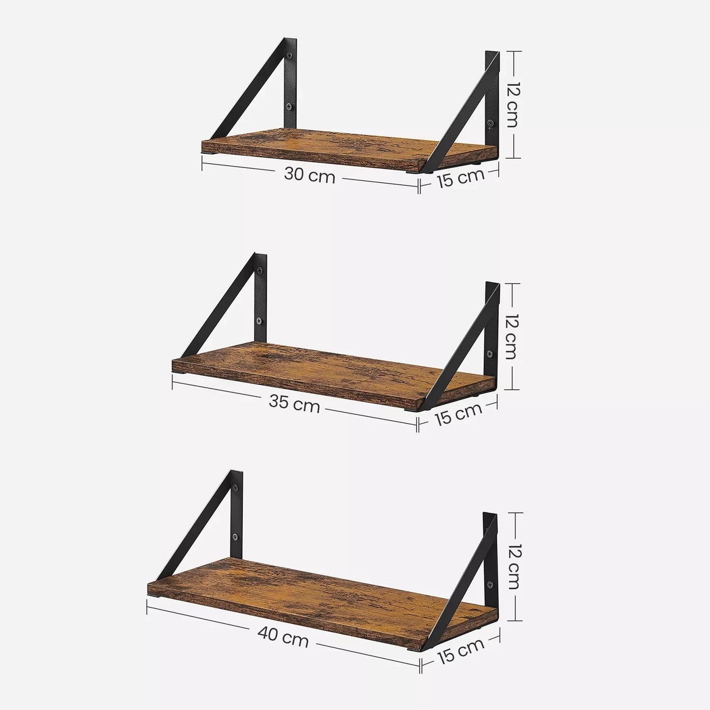 In And OutdoorMatch Wandplank Keanu - Industrieel - Set van 3 - Zwevend - Wandrek - Wandplank - Boekenplank - Fotoplank - Bruin Wandplank