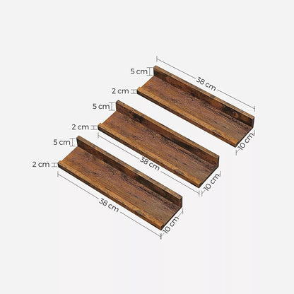 In And OutdoorMatch Wandplank industrieel Patsy - Zwevend - Set van 3 - 38cm - Wandplanken tegen muur - Wandrek - Fotoplank - Boekenplank - Bruin - Hout Wandplank