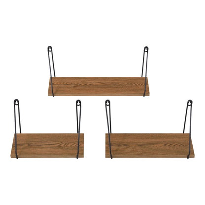 In And OutdoorMatch Wandrek Alden - Set van 3 - Zwart en Houtkleurig - Spaanplaat en Ijzer - Modern design Wandplank