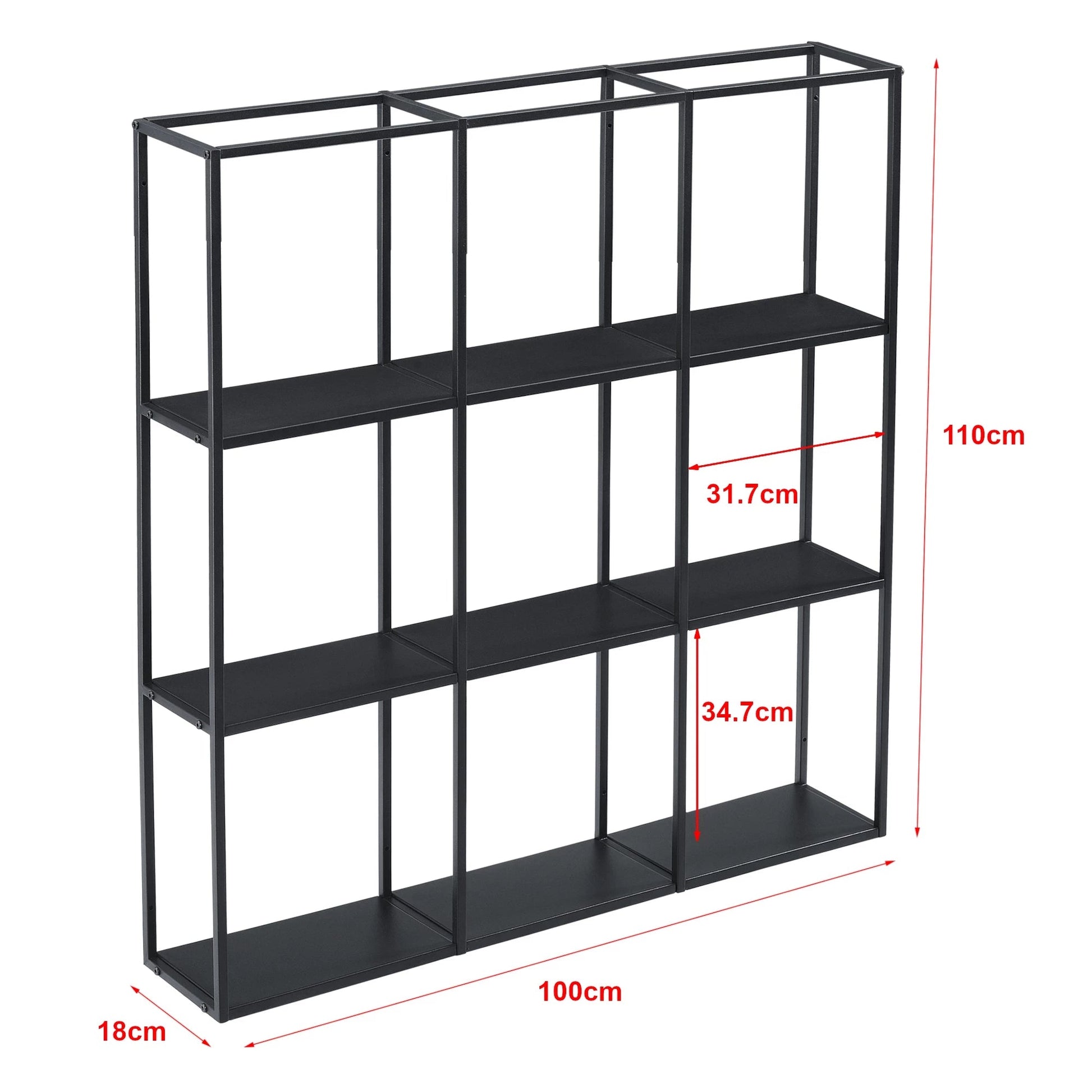 In And OutdoorMatch Wandrek Carmela - 100x18x110cm - Zwart - Metaal - Stijlvol Design Wandplank