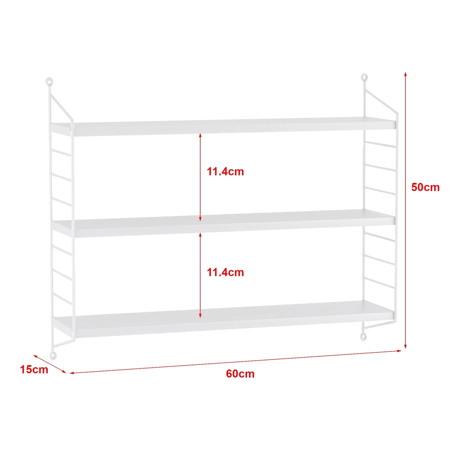 In And OutdoorMatch Wandrek Lilo - Met 3 Planken - 50x60x15 cm - Wit - Staal Wandplank