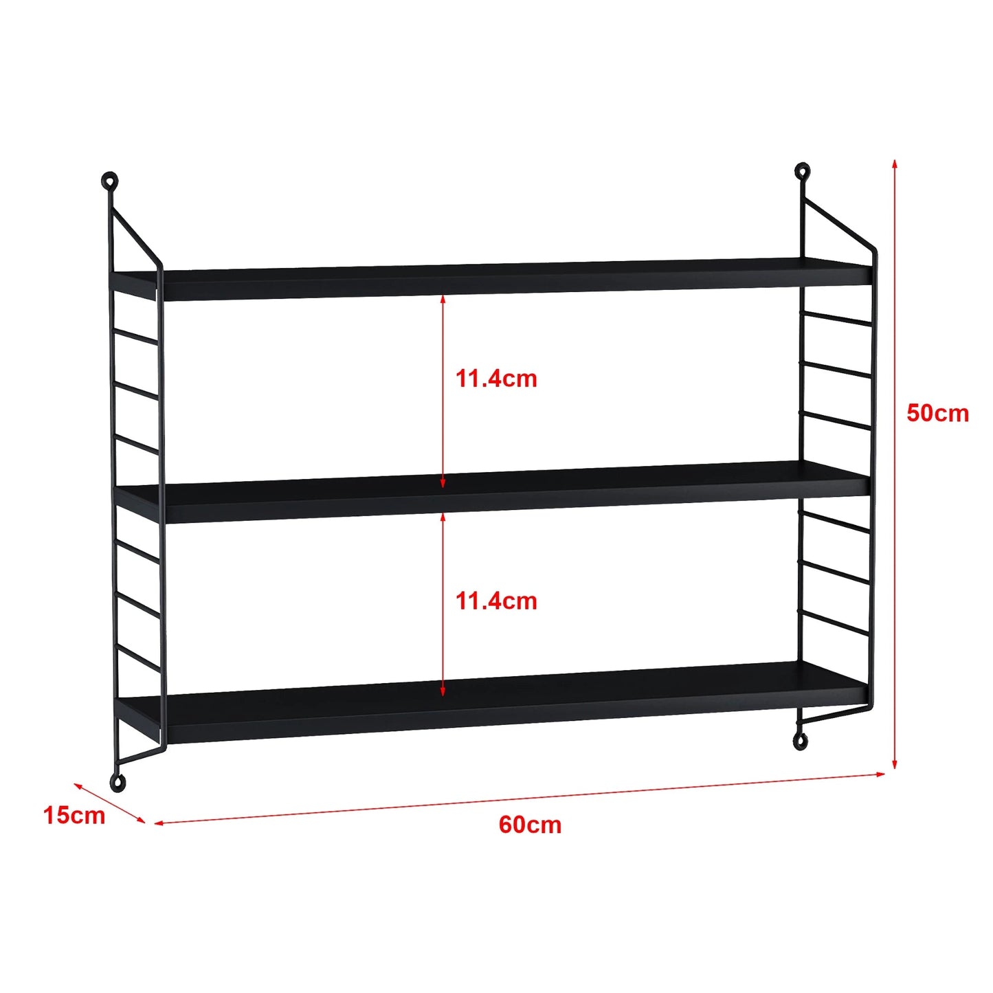 In And OutdoorMatch Wandrek Mani - Met 3 Planken - 50x60x15 cm - Zwart - Staal kitchen rack