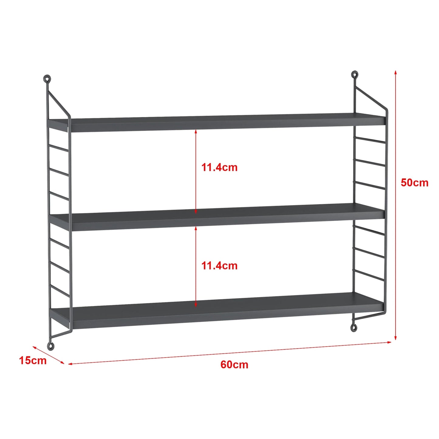 In And OutdoorMatch Wandrek Nino - Met 3 Planken - 50x60x15 cm - Donkergrijs - Staal Wandplank