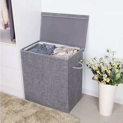 In And OutdoorMatch Wasmand met deksel Jacinto - Met handvatten - Wasbox - Rechthoek - Wassorteerder - Linnen - 60x36x66cm Wasmand