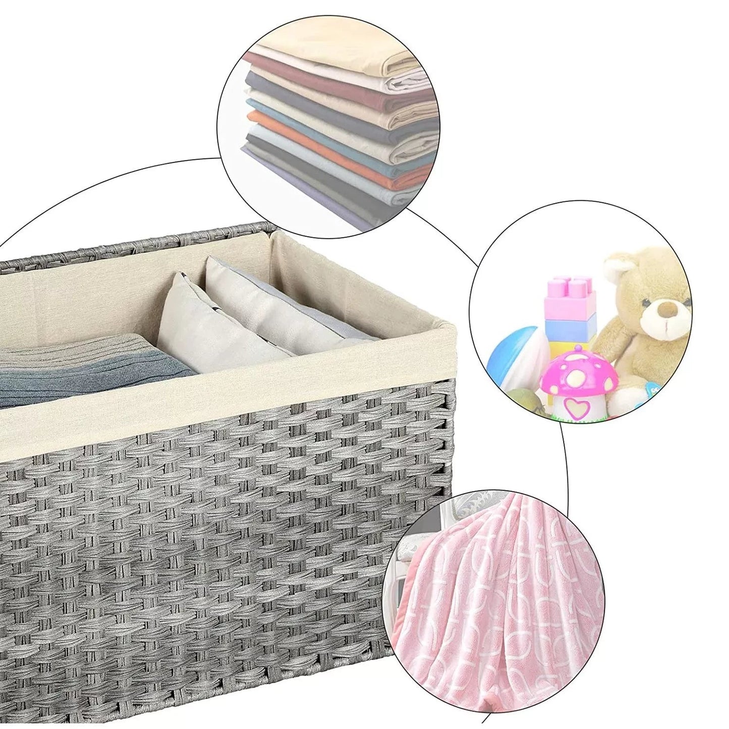 In And OutdoorMatch Wasmand met deksel Mavis - Met handvatten - Wasbox - Rechthoek - Wassorteerder - Rieten - 55x34x34cm Wasmand