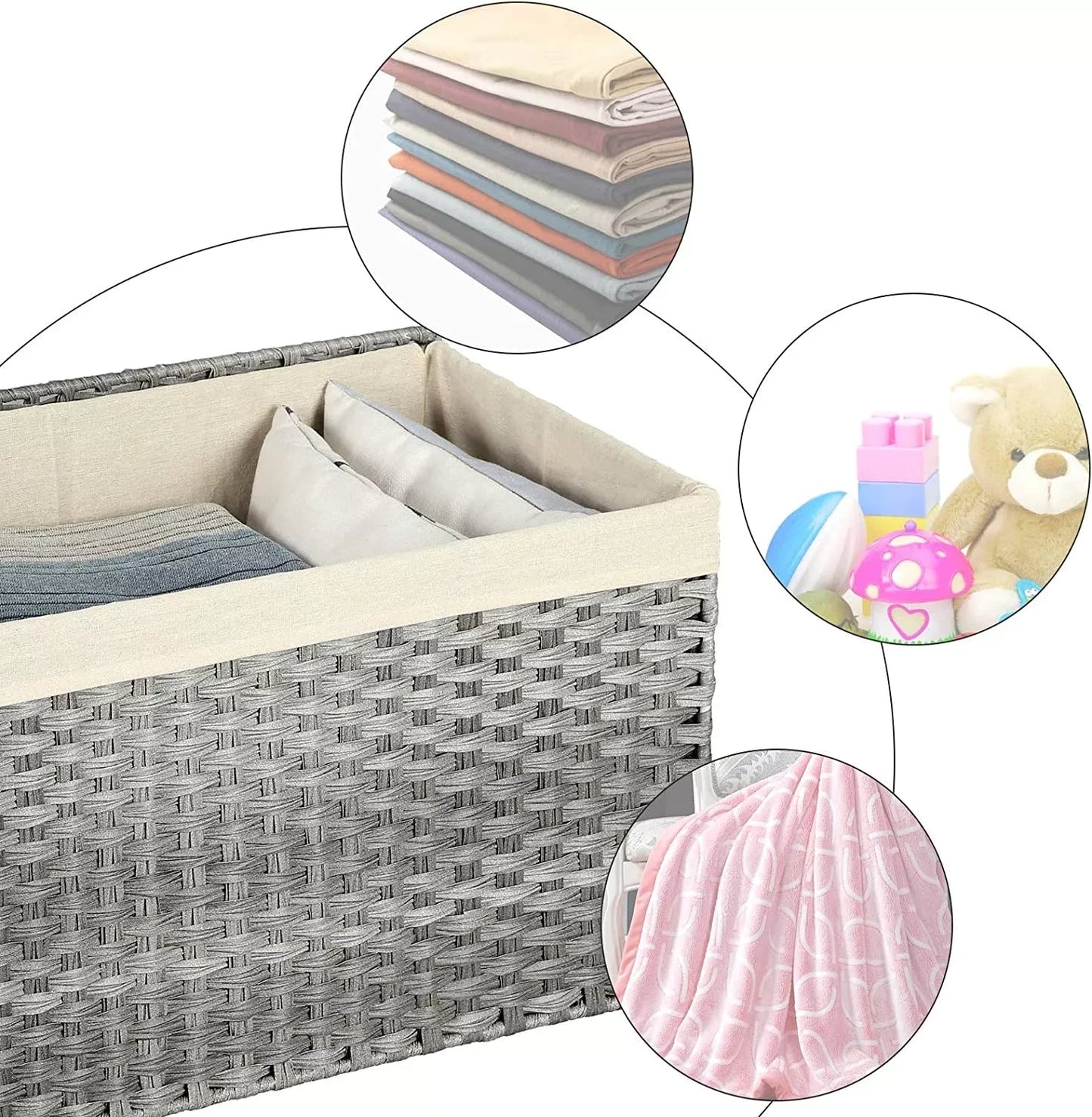 In And OutdoorMatch Wasmand met deksel Mavis - Met handvatten - Wasbox - Rechthoek - Wassorteerder - Rieten - 55x34x34cm Wasmand