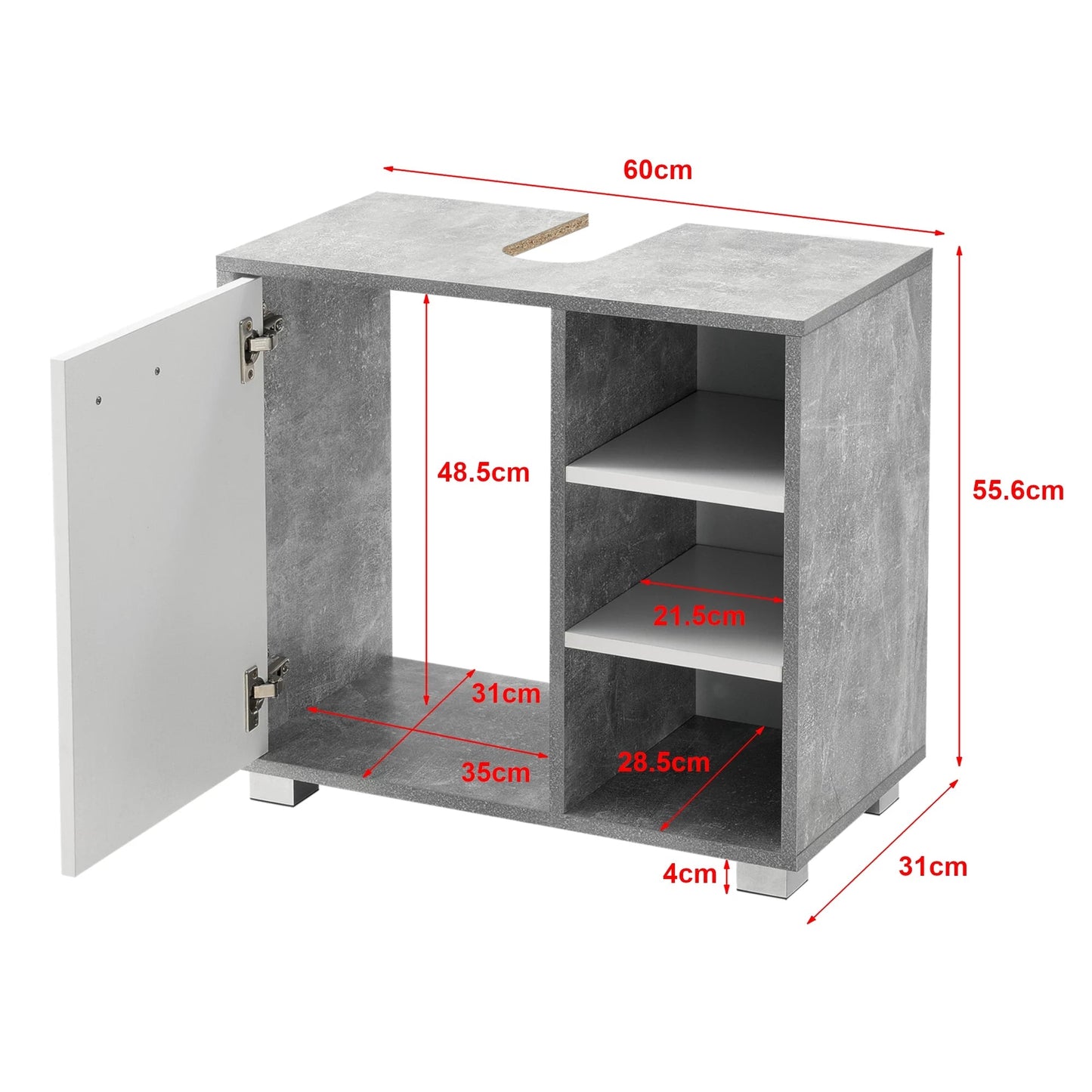 In And OutdoorMatch Wastafelmeubel Rosemary - Badkamermeubel - 55,6x60x31 cm - Beton en Wit - Spaanplaat - Modern Design Badkamerkast