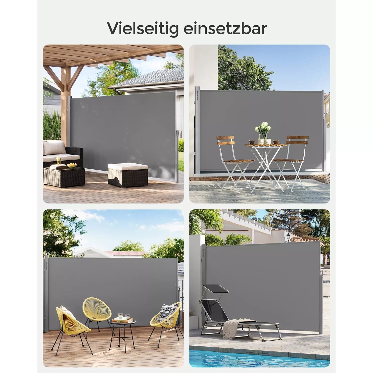 In And OutdoorMatch Zijluifel Lelah - Uitschuifbaar - Grijs - 200x400cm - Inkijkbescherming - Zonwering - Balkon - Terras - Tuin Sunshade