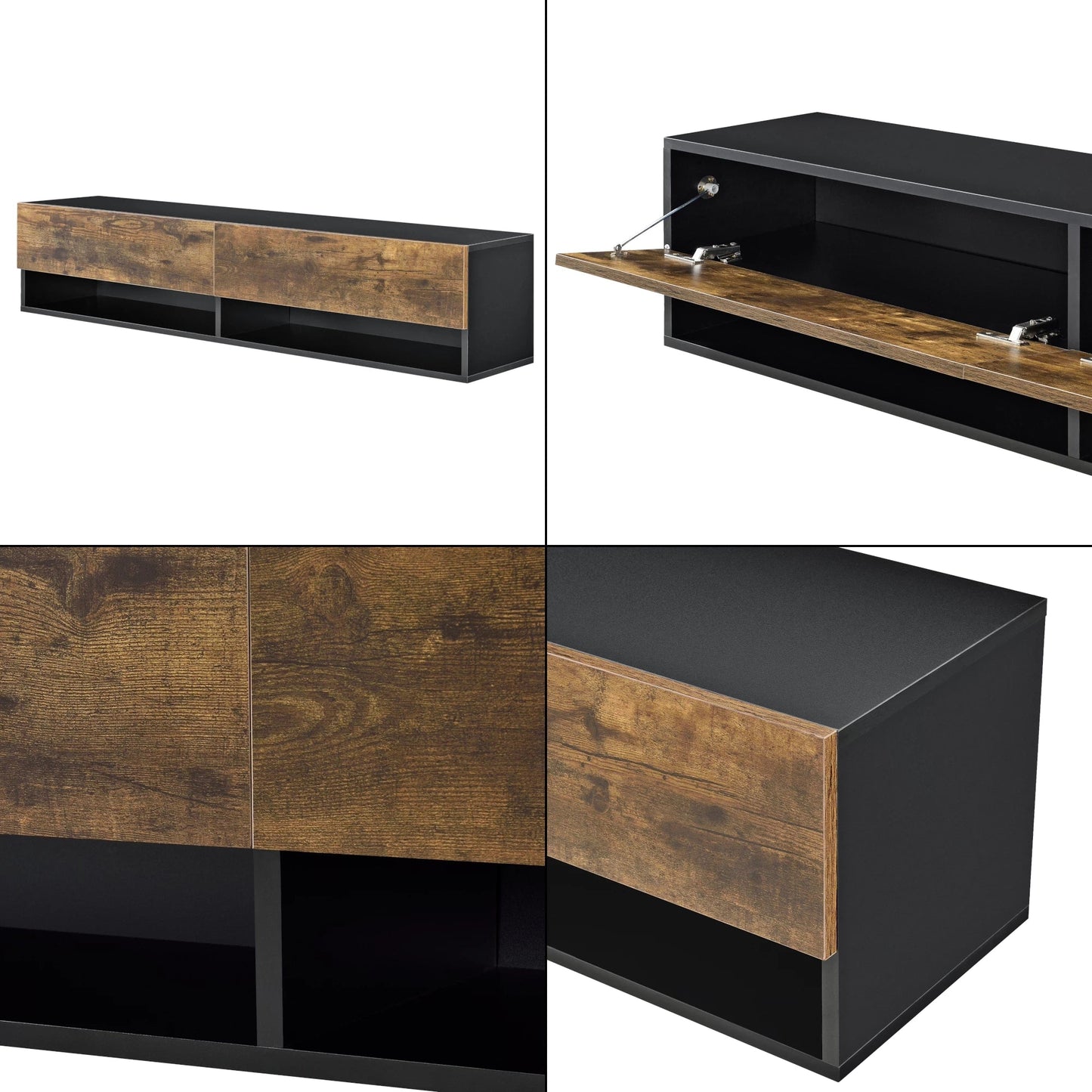 In And OutdoorMatch Zwevende Kast Alisha - 140x31x30cm - Zwart en Donker Eiken - Spaanplaat - Luxe Design TV cabinet