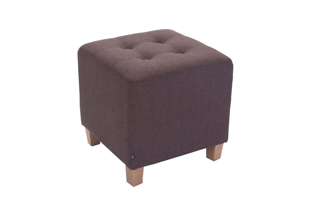 In And OutdoorMatch poef / hocker Leola - antiek bruin - stoffen zitting - houten poten kubus - antiek stool