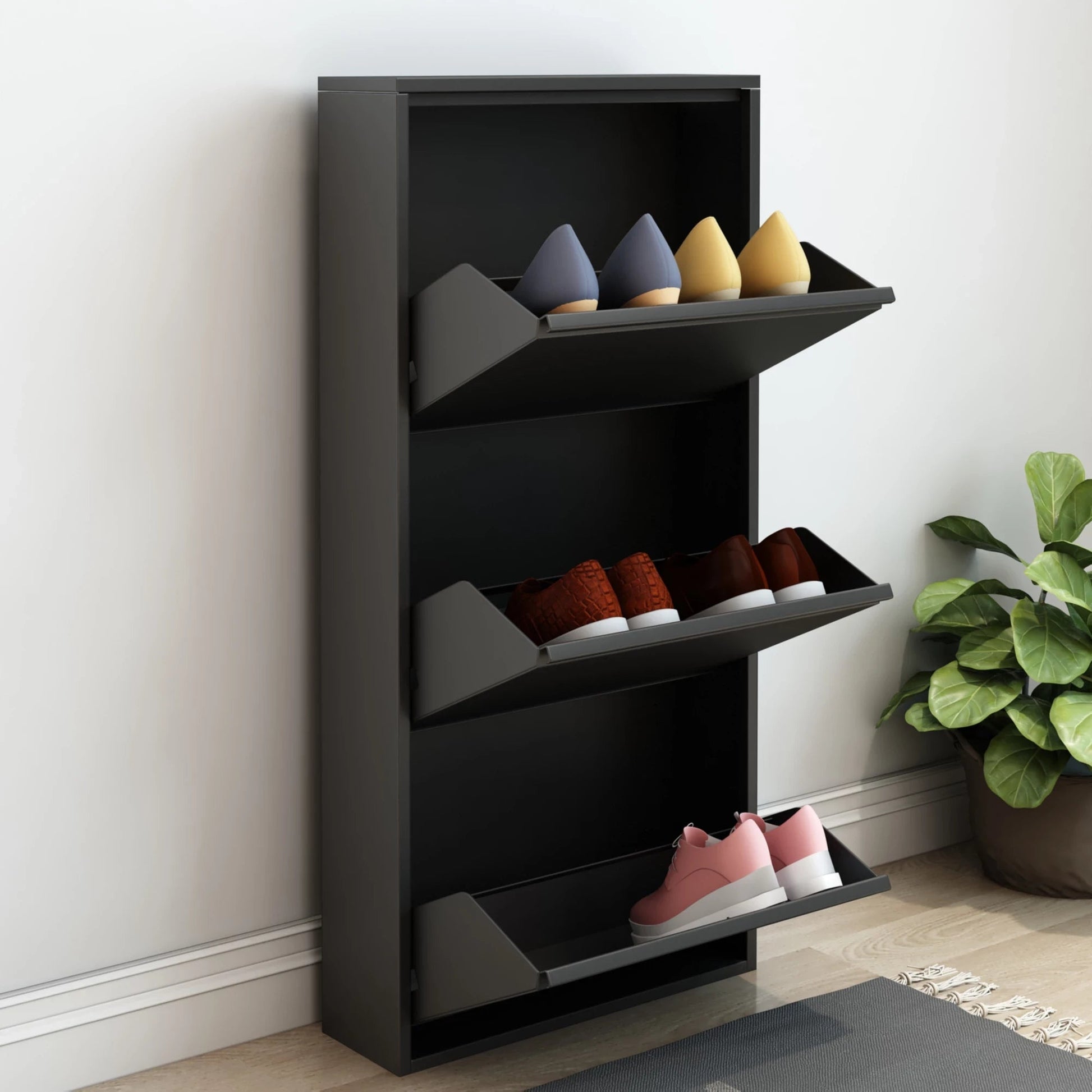 In En OutdoorMatch Schoenenkast Gerry - 104x50x15cm - Zwart - Metaal shoe rack