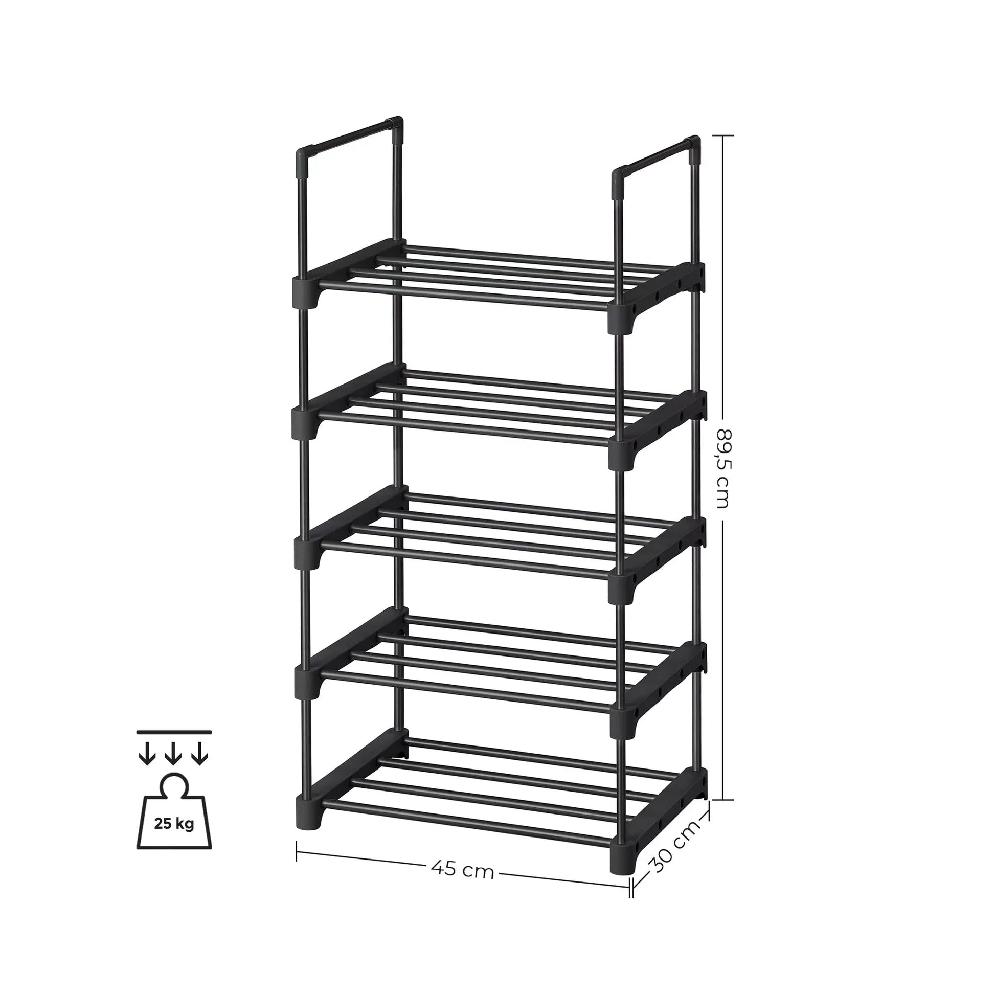 In En OutdoorMatch Schoenenrek Karrie - Metalen Schoenenrek - Stapelbaar - Ruimtebesparend - Schoenenopberger - Multifunctioneel - Staande Plank - Voor Gang - Slaapkamer - Woonkamer - Zwart shoe rack