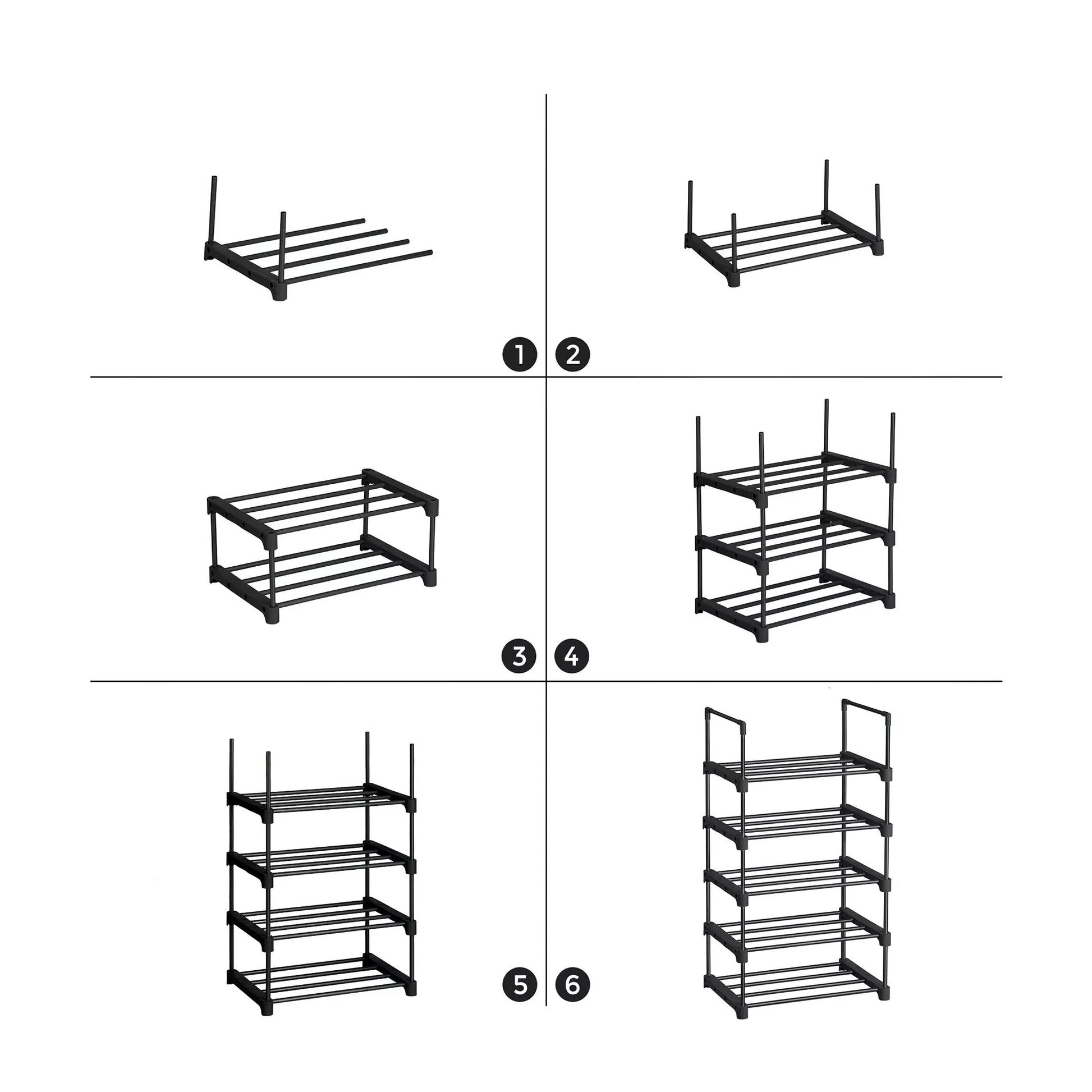 In En OutdoorMatch Schoenenrek Karrie - Metalen Schoenenrek - Stapelbaar - Ruimtebesparend - Schoenenopberger - Multifunctioneel - Staande Plank - Voor Gang - Slaapkamer - Woonkamer - Zwart shoe rack