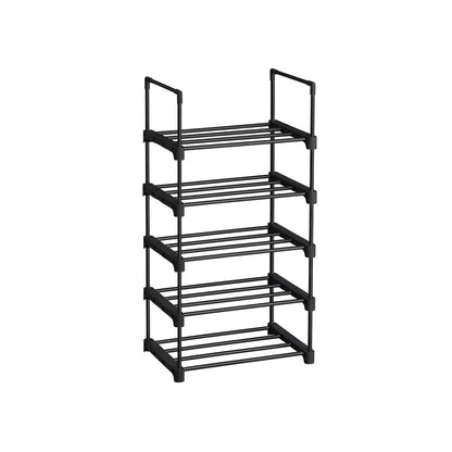 In En OutdoorMatch Schoenenrek Karrie - Metalen Schoenenrek - Stapelbaar - Ruimtebesparend - Schoenenopberger - Multifunctioneel - Staande Plank - Voor Gang - Slaapkamer - Woonkamer - Zwart shoe rack