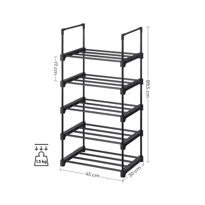 In En OutdoorMatch Schoenenrekken Tye - Set van 2 - Metalen Schoenenrek - Stapelbaar - Ruimtebesparend - Schoenenopberger - Multifunctioneel - Staande Plank - Voor Hal - Slaapkamer - Woonkamer - Zwart shoe rack