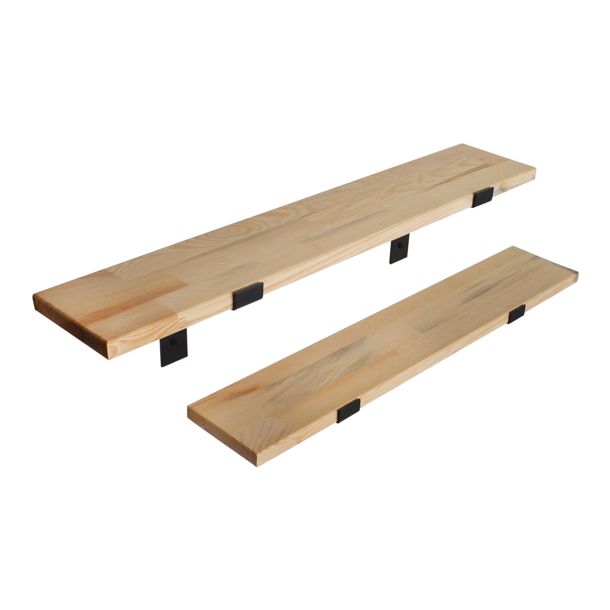 In En OutdoorMatch Wandplank Enzo - 75x14x14cm - Zwart en houtkleur - Grenen Wandplank