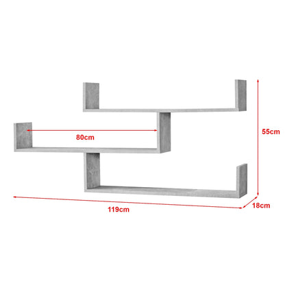 In En OutdoorMatch Wandrek Zizi - Met 3 Planken - 119x18x55 cm - Grijs - Spaanplaat - Modern Design Wandplank