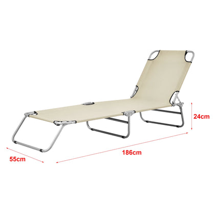 In And OutdoorMatch Ligbed Kari - Zonnebed - 186x55x24 cm - Beige en Mat Zilver - Met Draagriemen Lounge stoel